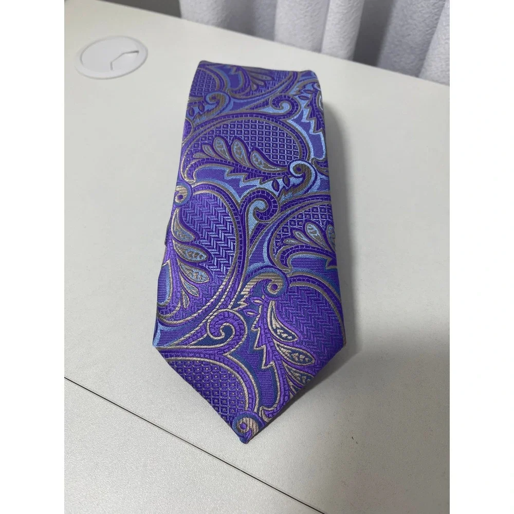 Barry Wang Men's‎ Silk Tie Purple Paisley Formal Necktie
